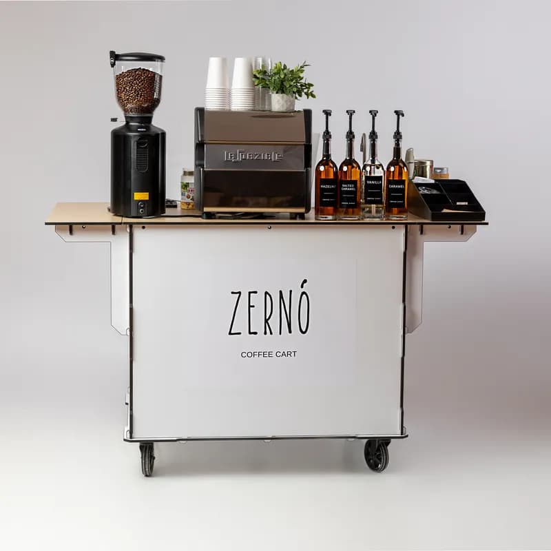 A branded Zerno espresso bar set up at an event.