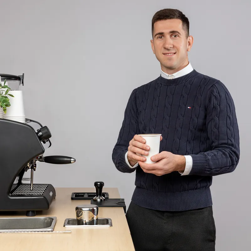 Zerno espresso machine setup detail at a corporate event