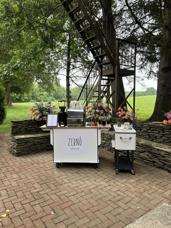 Zerno coffee cart elegantly styled for a wedding reception