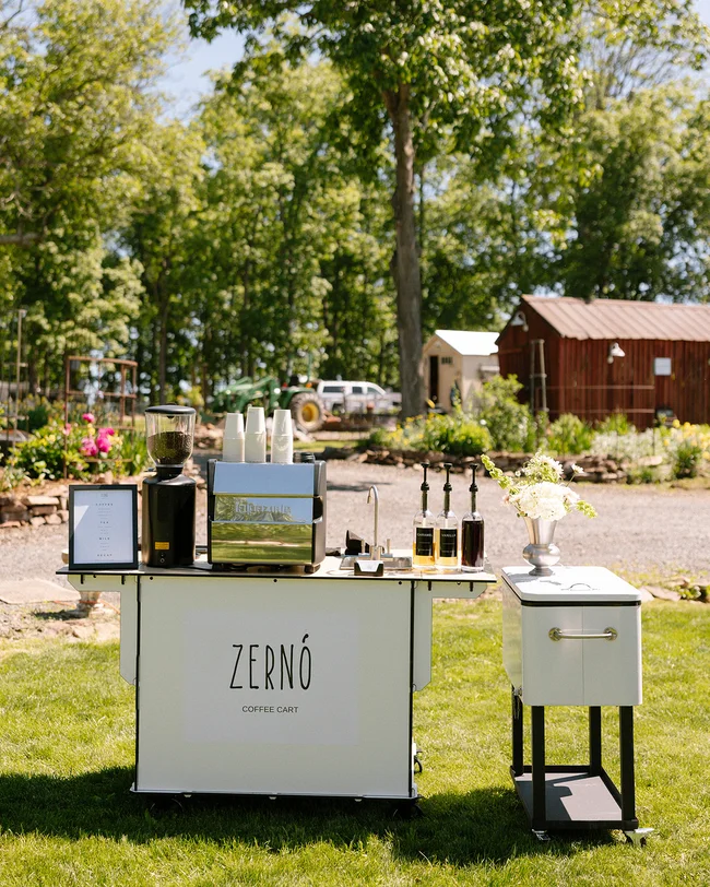 Zerno coffee cart at a wedding reception